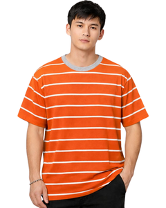 Camiseta Personalizada para Hombre con Rayas Naranjas, Cuello Redondo, Manga Corta, Estilo Casual de Verano, Fabricante y Proveedor OEM - Product Image 1