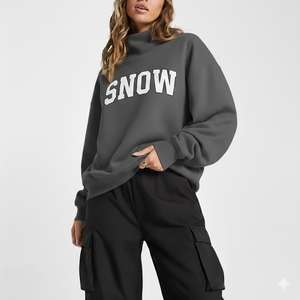 Sweat-shirt surdimensionné à col rond pour femme, rose, imprimé lettres Nowad, en tricot léger avec doublure polaire, col montant - Product Image 4