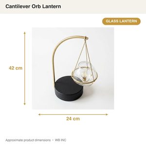 Handmade 42 cm Black <b>Brass</b> Glass Candle <b>Lantern</b> Vintage Off-Axis Silhouette Cantilever Orb Design for Home Decor - Product Image 6