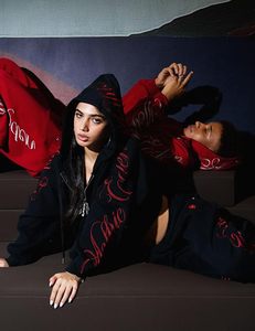 Boxy Embroidery Sweat <b>Set</b> for Women Men Oversized 2 Piece Lounge Matching <b>Set</b> Zip Up Hoodie Casual Streetwear - Product Image 4