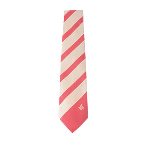 Cravate maçonnique rayée rose beige avec symbole G et compas carré, cravate formelle en polyester - Product Image 3
