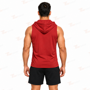 Men's <b>Red</b> Sleeveless Hooded <b>Tank</b> <b>Top</b> Quick Dry Polyester Sporty Front Logo Print Knitted Hoodie Vest Men Hooded <b>Tank</b> <b>Top</b> - Product Image 4