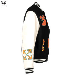 High Quality Latest Design Varsity <b>Jacket</b> Men Black Wool Letterman <b>Jacket</b> White Leather Sleeves Luxury Embroidery Baseball Coat - Product Image 4