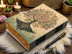 Moon <b>Tree</b> Life Design Handmade Leather <b>Tree</b> Life Journal Pagan Grimoire <b>Book</b> Shadows Spiral Binding 200 Sheets Vintage Style - Product Image 4