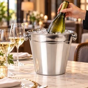 Seau à glace personnalisé de luxe pour champagne, refroidisseur à vin en métal avec poignées, accessoire de bar pour mariages et cadeaux de fête - Product Image 1