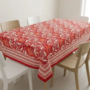 Mantel de Algodón con Estampado Floral Indio Hecho a Mano, Cubierta Decorativa Rectangular para Mesa, Camino de Mesa Boho para Comedor - Product Image 6