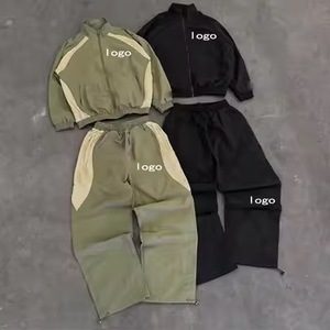 ชุดวอร์มแบบ unisex สีสันตัดกัน แขนยาว กางเกงลำลองรูดเชือก มีกระเป๋าข้าง เหมาะสำหรับใส่ในฤดูใบไม้ร่วง ทรงปกติ ผลิตจากผ้าโพลีเอสเตอร์ผสมฝ้าย - Product Image 1
