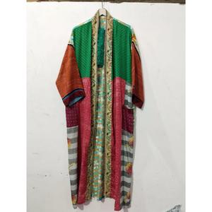 Robe Kimono Maxi Vintage en Soie Recyclée pour Femme, Élégante, Patchwork, Col en V, Cordon de Serrage, Respirante, Séchage Rapide, Idéale pour l'Été - Product Image 5