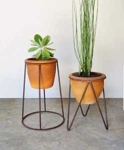 Low Round White Ceramic Basin Planter Pot Geometric <b>Black</b> Iron Wire Double Cross <b>Frame</b> Stand Tabletop Succulent Flowerpot Rack - Product Image 5