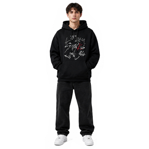 Sweat-shirt à capuche oversize noir pour homme, couleur unie, décontracté, en coton French Terry, pull-over, streetwear d'automne - Product Image 3