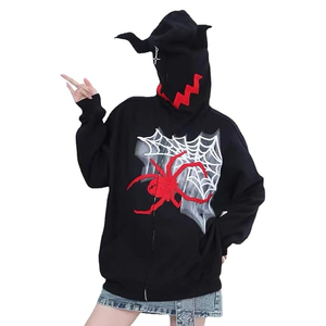 Unisex Embroidered Hip Hop Spider Hoodie Devil Horn Gothic Jacket Y2K Harajuku Streetwear Full <b>Zip</b> 100% Cotton OEM Winter - Product Image 3