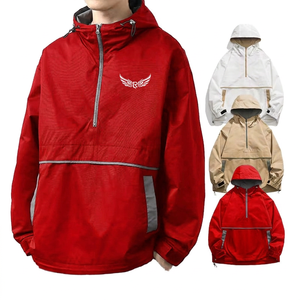 Veste coupe-vent à capuche pour homme, pull-over brodé sur le devant, imperméable, respirant, décontracté, pour le printemps, vêtements d'extérieur, noir, blanc, beige - Product Image 6