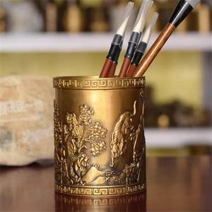 New Arrival Brass Pen Holder Jar Office Standard Desktop Organizer Makeup <b>Brush</b> Container <b>Round</b> Brass Candle Jar - Product Image 2