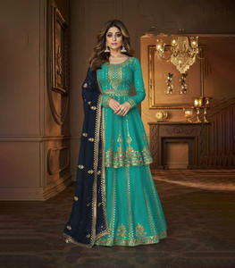 Readymade tradicional étnico indio paquistaní Lehenga & Dupatta Set, Georgette con bordado trabajo completo costura desgaste del partido - Product Image 1