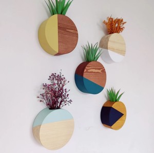 Creative Round Wood Wall Hanging Planter Geometric Painted Wooden <b>Succulent</b> Flower <b>Pot</b> Modern Indoor Air Plant Holder Bulk - Product Image 5