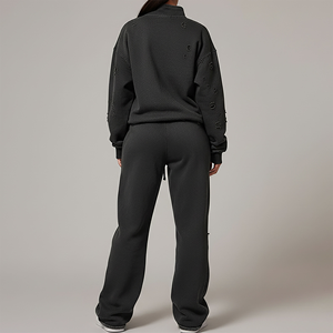 Chándal de mujer de alta densidad de fibra (GSM) con forro polar cálido, tejido interior cepillado, para invierno, venta al por mayor, chándal de mujer de corte ajustado. - Product Image 5