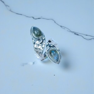 Bagues en argent fin avec pierre précieuse labradorite bleue naturelle, plaqué argent 925, vente en gros de bijoux - Product Image 2