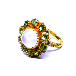 Party Wear 925 Sterling Silver <b>Gold</b> Plated Jewelry White Rainbow <b>Peridot</b> Moonstone Women Wear Classic <b>Ring</b> - Product Image 6