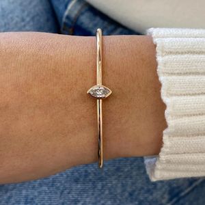 Masterpiece Marquise Cut Lab Grown Diamond Solitaire Open <b>Bangle</b> Bracelet Bezel <b>Set</b> Marquise Diamond Minimalist Cuff Bracelet - Product Image 1
