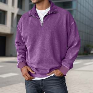 Plain 1/4 zipper closure Collar Men's Sweatshirt <b>Acid</b> Washed Long Sleeve Oversized <b>Drop</b> Shoulder Casual Pullover Top Pullover - Product Image 1