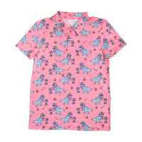 Kaos Polo Lengan Pendek Pria Motif Dinosaurus Kartun Warna Pink, Desain Kasual Berbahan Woven yang Bernapas