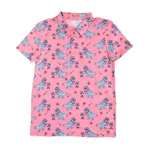 เสื้อโปโลแขนสั้นลายการ์ตูนไดโนเสาร์สีชมพูสำหรับผู้ชาย ดีไซน์ลำลอง ระบายอากาศได้ดี - Product Image 1