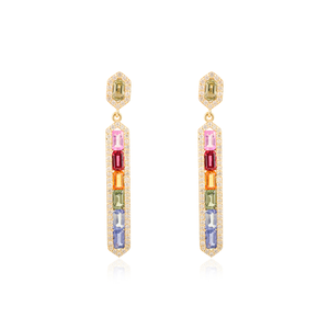 14K Gold Multi Sapphire Channel Set Bar Drop Earrings - Product Image 2