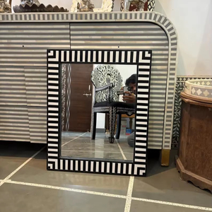 Handcrafted Bone Wall <b>Mirror</b> with Wooden Frame Resin Overlay Strong MDF Base Stylish Ethnic Decorative Piece for Weddings - Product Image 1