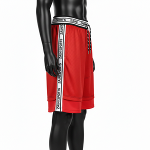 Shorts de baño de malla de poliéster transpirable de alta calidad con paneles laterales con franjas blancas, cintura elástica y logotipo termoadhesivo para mujer. - Product Image 3