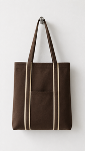Organic Cotton <b>Large</b> Tote <b>Bag</b> Reusable Shopping Beach Shoulder <b>Bag</b> with Front Pocket Striped Design for Retail Grocery <b>Gift</b> - Product Image 2
