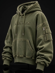 <b>Women's</b> Olive <b>Green</b> Washed Oversized Hoodie Custom Logo Embossed Premium Cotton <b>Fleece</b> Pullover Sweatshirt Wholesale Streetwear - Product Image 4
