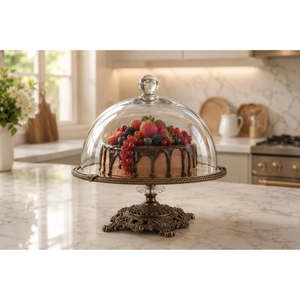 Support à gâteau élégant en métal avec couvercle en verre, présentoir rond pour desserts et gâteaux, idéal pour la maison et les fêtes d'anniversaire - Product Image 2