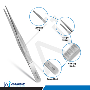 Pinzas de Disección Ergonómicas Accuram, Pinzas de Acero Inoxidable de 1.8 mm con Punta Serrada, Pinzas Quirúrgicas Dentales para Tejido, Pinzas Médicas con Certificación CE - Product Image 3