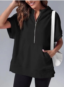 Hoodie décontracté à manches courtes pour femmes, nouvelle collection printemps, couleur unie, style européen et américain - Product Image 5