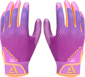 ถุงมือตีเบสบอล หนังแท้ 100% แบบเต็มนิ้ว สวมใส่สบาย ทนทาน จับกระชับมือ กันลื่น แบบติดตีนตุ๊กแก สีม่วงและสีส้ม - Product Image 3