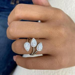 Bague ouverte en or blanc 14 carats avec diamant taille poire pour femme, bague de fiançailles ou d'anniversaire élégante et luxueuse avec diamant naturel - Product Image 4
