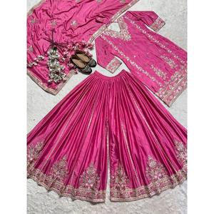Conjunto de traje de diseñador para mujer con bordado y trabajo de secuencia de codificación - Product Image 2