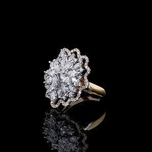 18K Solid <b>Gold</b> Marquise Diamond Floral Cluster Halo <b>Cocktail</b> <b>Ring</b> Lab Grown Diamond Women Wedding Engagement - Product Image 1