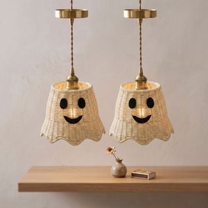 Abat-jour suspendu en rotin tressé artisanal Viettimecraft, décoration d'Halloween, lampe fantaisie, ornement suspendu, impression personnalisée - Product Image 2