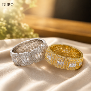 Iced Out Moissanite Wedding <b>Ring</b> Hip Hop Baguette Cut <b>Diamond</b> Cluster Eternity Band Gold Plated Anniversary Party Jewelry - Product Image 2