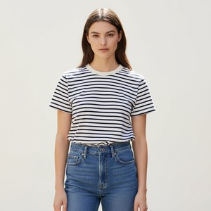 Camiseta Básica de Verano para Mujer, de Alta Calidad, Casual, de Manga Corta, a Rayas, de Algodón, Ajustada, Transpirable, de Secado Rápido - Product Image 1