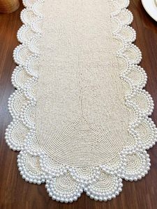 Camino de Mesa con Cuentas Color Crema, Borde Festoneado, Decoración Rústica para el Hogar, Tejido de Algodón, Lavable - Product Image 2
