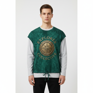 เสื้อครอปแขนยาวลายไท-ได ยี่ห้อ Explorer Collective สำหรับผู้ชาย สไตล์ลำลอง คอกลม ผ้าถัก แต่งขอบตัดสี พร้อมโลโก้ด้านหน้า - Product Image 3