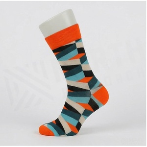 Crew <b>Socks</b> Geometric Pattern Blue Orange Breathable Cotton Spandex <b>Polyester</b> Adult Casual Summer <b>Socks</b> - Product Image 3