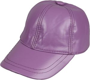 Gorra de béisbol de cuero sintético PU morado, de 6 paneles, ajustable, unisex, de moda, estilo casual, con efecto desgastado, color liso, para uso exterior - Product Image 1