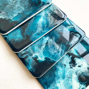Ensemble de sous-verres 4 pièces fait à la main superbe motif de vague bleue inspiration océanique résine époxy décor tapis/tampon classique nouveau service à café à manger - Product Image 3