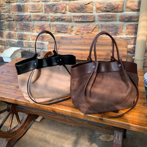 <b>Black</b> Genuine Leather Shoulder <b>Bag</b> Lichee Texture Minimalist Design Open Top Two <b>Straps</b> 50-65cm Length All Seasons Daily Use - Product Image 6