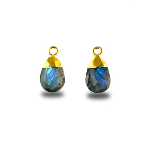 Natural Labradorite Pear Pendant Gold Plated Electroplated Charms Blue <b>Flash</b> AA Quality Labradorite Handmade Cut Pendant Charms - Product Image 3