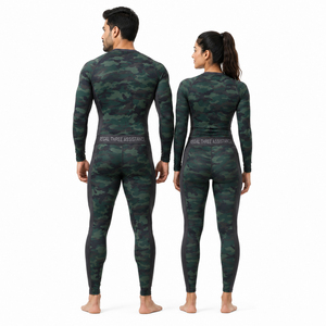 Camo Printed Three Piece Rash Guard Set Long Sleeve <b>Compression</b> <b>Shirt</b> Sports Leggings Base Layer Shorts Gym Wear Breathable - Product Image 3
