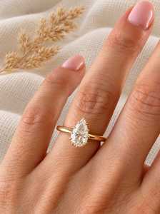 Anillo de Compromiso Solitario con Diamante Cultivado en Laboratorio de Corte Pera de 2 Quilates, con Múltiples Puntas, Oro Sólido de 10K, 14K, 18K, Joyería Fina, Certificado IGI, Color E - Product Image 4
